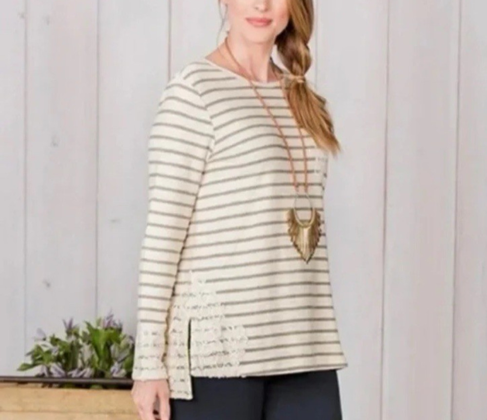 Matilda Jane Top Classic with a Twist Cream Striped Crochet Tunic Size XS New